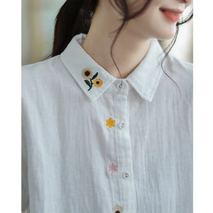 Áo sơ mi dài tay cổ đức thêu hoa - A1008
