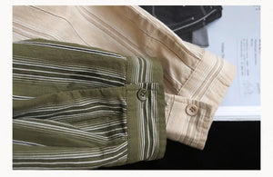 Áo sơ mi linen dài tay cổ đức kẻ sọc hai túi - NU9796