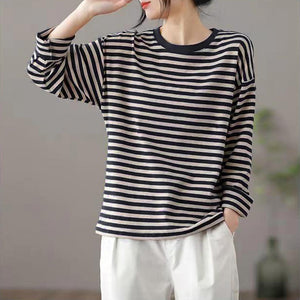 Áo T-shirt dài tay cổ tròn form dài kẻ sọc - A145