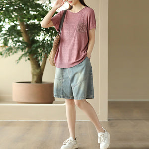 Quần sooc denim lưng thun form rộng một túi sau - NU8851