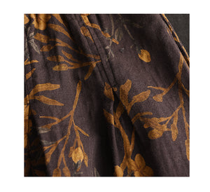 Chân váy linen retro lưng thun in hoa mùa xuân - NU9840