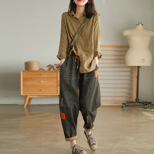 Áo sơ mi linen dài tay cổ đức một màu - NU8690