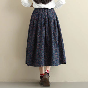 Chân váy chữ A retro lưng thun xếp ly in hoa liti - NU9880