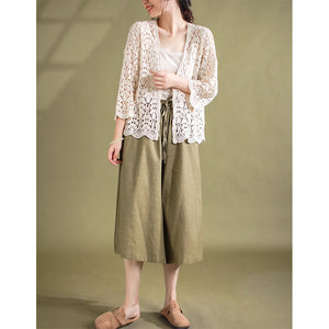 Áo khoác cardigan dệt kim dài tay thêu ren những chiếc lá - NU9009