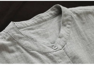 Áo sơ mi linen sát nhách cổ tàu in hoa liti một túi nhỏ - NU8927