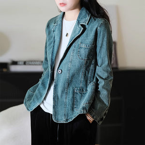 Áo khoác denim dài tay cổ vest một khuy - NU9223