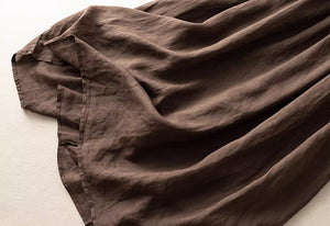 Đầm liền linen ngắn tay cổ tròn thêu cây đa eo thắt dây - NU8970