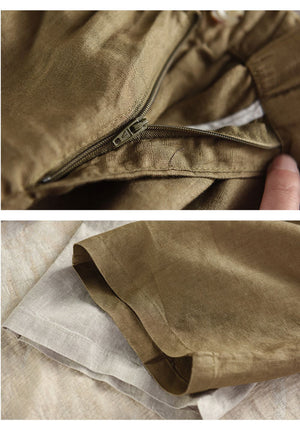 Quần baggy linen lưng thun khuy cài đơn sắc - Q249