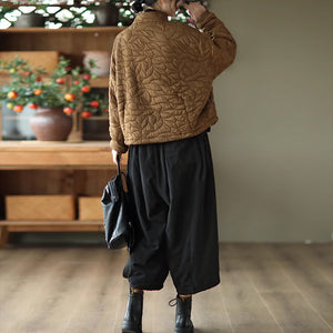 Áo khoác dài tay retro trần bông cổ đứng hai túi vuông - NU9338