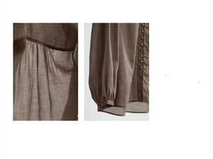 Áo sơ mi linen dài tay cổ V kiểu nhiều khuy cài - NU9053
