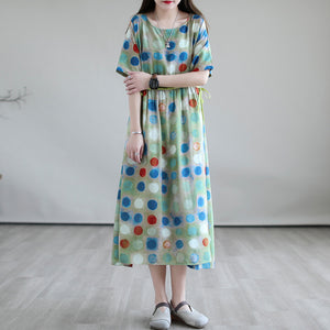 Đầm liền linen ngắn tay cổ tròn eo kiểu thắt dây - D047