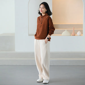 Áo T-shirt nỉ dài tay cổ đứng khuy bấm - NU9463