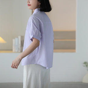 Áo sơ mi ngắn tay cổ đức kiểu giấu khuy một túi - NU10366