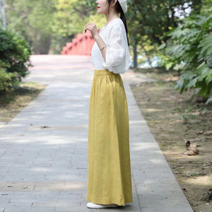 Quần baggy linen lưng thun ống rộng túi chéo - NU9825