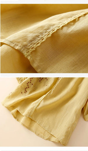 Áo sơ mi linen ngắn cổ V thêu những ngôi sao - NU9807