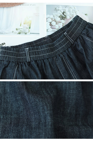 Quần sooc denim lưng thun một túi sau chỉ nổi - NU10501