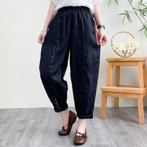 Quần baggy linen lưng thun kiểu chỉ nổi chắp vá - NU8985