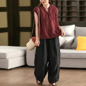 Áo sơ mi linen sát nách cổ trái tim một túi - A806