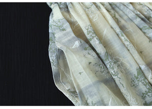 Chân váy linen lưng thun hai lớp in hoa lá - NU10246