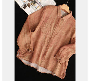 Áo sơ mi linen dài tay cổ đức che khuy - NU10014