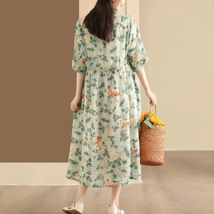Đầm liền linen ngắn tay cổ V - D120