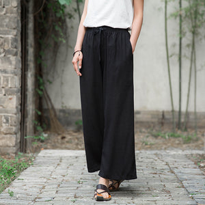 Quần baggy linen lưng thun dây rút ống rộng túi đứng - NU9735
