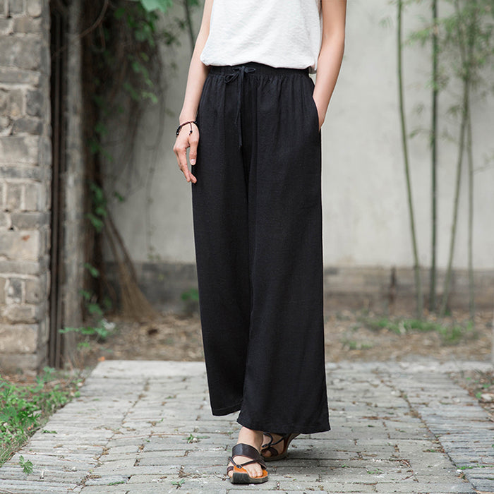 Quần baggy linen lưng thun dây rút ống rộng túi đứng - NU9735