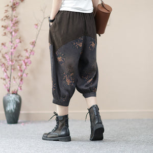 Quần baggy lửng denim lưng thun dây rút in hoa văn - NU8674