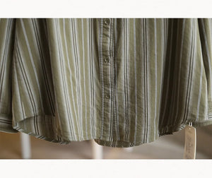 Áo sơ mi linen dài tay cổ đức kẻ sọc hai túi - NU9796