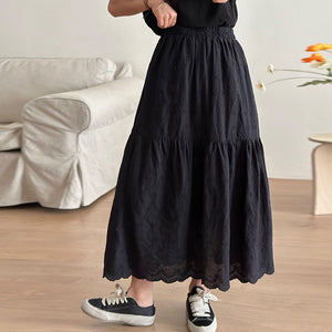 Chân váy linen lưng thun thêu những chiếc nơ - NU10312