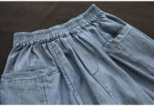 Quần baggy linen lưng thun ống rộng kẻ sọc hai túi lớn - NU8919