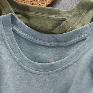 Áo T-shirt ngắn tay cổ tròn thêu chiếc lá - A829
