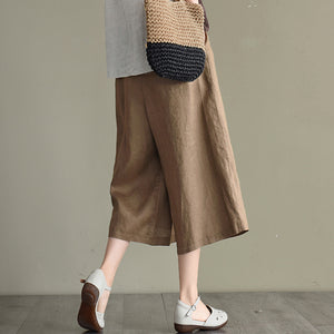 Quần baggy lửng linen lưng thun ống rộng kèm thắt lưng - NU8763