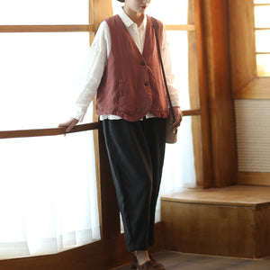 Quần baggy linen lưng thun dây rút ống côn - Q204