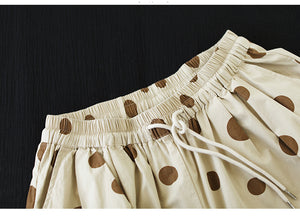 Quần baggy linen lửng lưng thun chấm bi ống đứng - Q144
