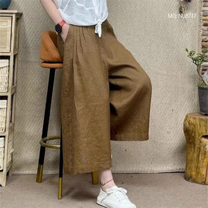 Quần baggy linen lưng thun xếp ly ống rộng đơn sắc - NU8712