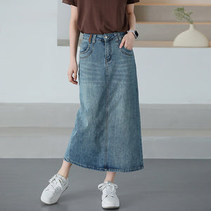 Chân váy denim lưng cao khuy cài xẻ tà sau - NU9932