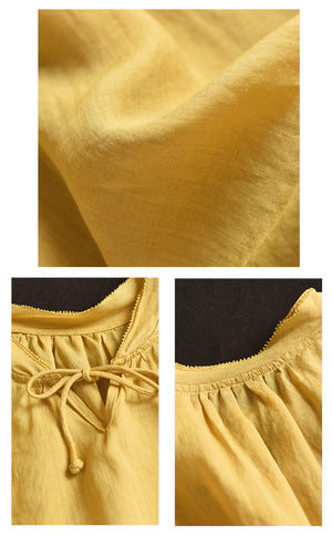 Áo sơ mi linen tay lửng cổ V cột dây - A715