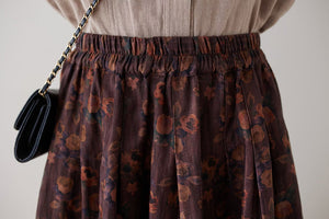Chân váy linen retro lưng thun chữ A in hoa liti - NU9982