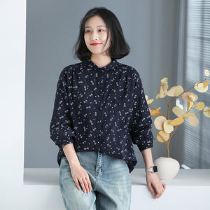 Áo sơ mi dài tay cổ pipi in hoa liti vạt mullet - NU9743