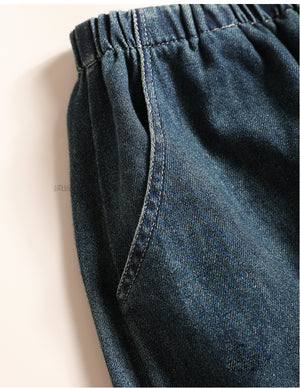 Chân váy denim lưng thun một túi sau xẻ tà - V024