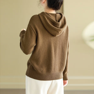 Áo hoodies len dệt kim dài tay ô vuông lệch màu - NU9586