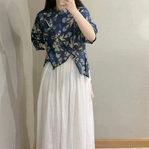 Áo sơ mi linen tay lửng hoa văn - A1019
