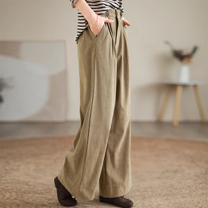 Quần baggy nhung tăm lưng thun khuy cài ống đứng - NU9336