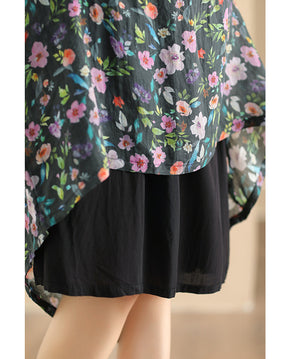 Chân váy linen lưng thun in hoa lá kiểu hai lớp - NU10222