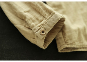 Áo sơ mi linen dài tay cổ pipi thêu hoa lá - NU9688