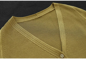Áo khoác cardigan linen dệt kim dài tay cổ V - NU9161