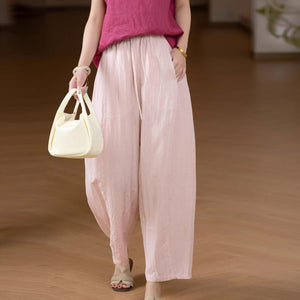 Quần baggy linen lưng thun dây rút ống đứng - Q279