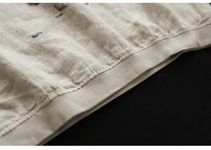 Áo T-shirt linen ngắn tay cổ tròn in mai xanh - NU10092