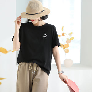 Áo T-shirt ngắn tay cổ tròn thêu quả cherry - NU9832